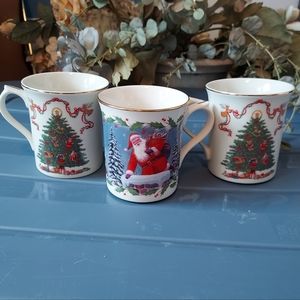 LENOX 3 Christmas Coffee Mugs